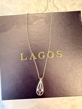 LAGOS Silver Openwork Teardrop Pendant Necklace
